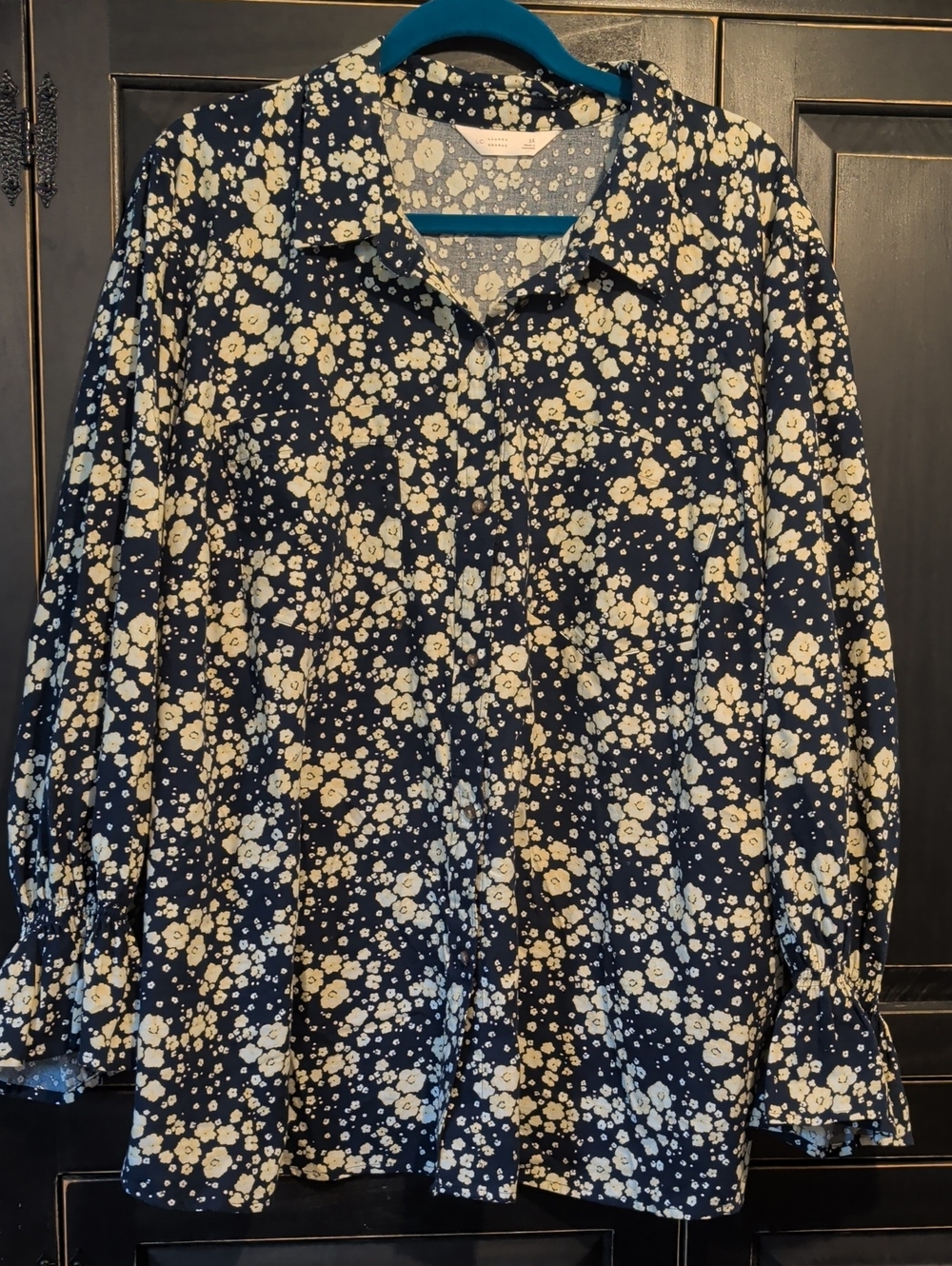 LC Lauren Conrad Navy and Cream Floral Button-Down Shirt